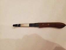 Ekco Stainless  Grapefruit Knife Wood Handle USA Curved Serrated Rivets Vintage