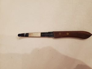 Ekco Stainless  Grapefruit Knife Wood Handle USA Curved Serrated Rivets Vintage