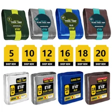 5/10/12/16/20 Mil Heavy Duty Poly Tarp Waterproof Tarpaulin Cover w/ Grommets