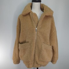 I.am.gia Women's Pixie Sherpa Teddy Jacket Coat Tan Pockets Xs
