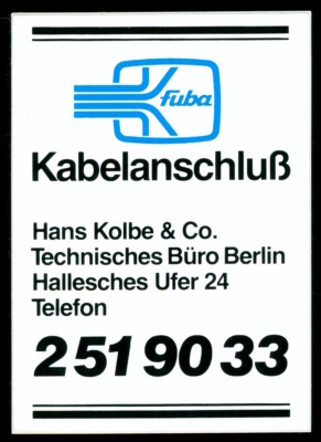 Werbe Aufkleber - Fuba Kabelanschluß - Kolbe Berlin - 8x11cm - Vintage 80er 90er
