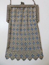 Antique Enamel Mesh Purse Blue Ivory Checks
