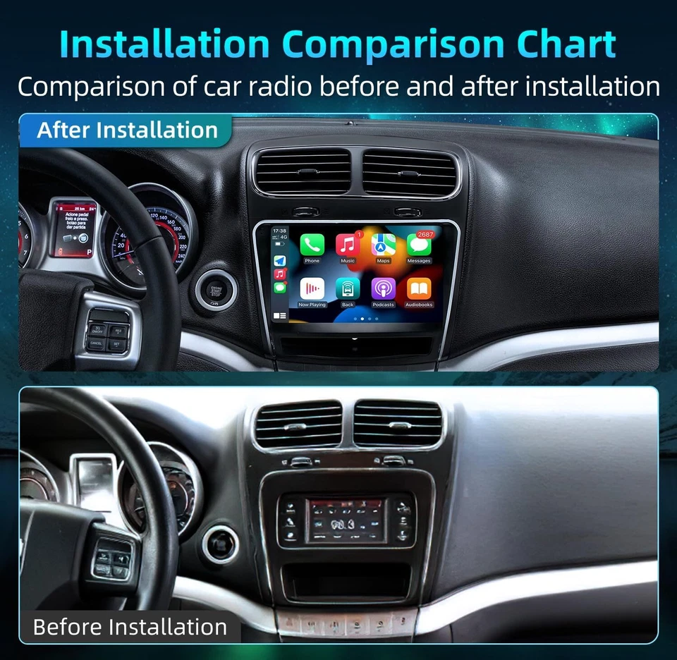 4+64G For Dodge Journey 2011-2019 Android Carplay Car Stereo Radio GPS Navi WIFI - Image 3 of 4