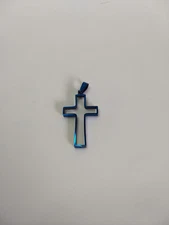 Blue Cut Out Cross Pendant Stainless Steel 2" Religious Religion Gift Modern