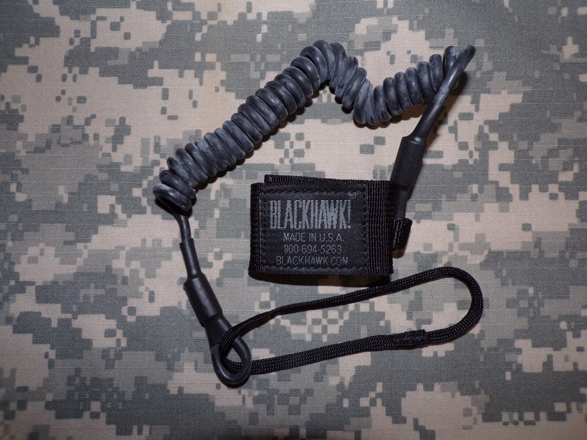 USGI Blackhawk! Coiled Tactical Pistol Lanyard 90TPL1BK NOS in