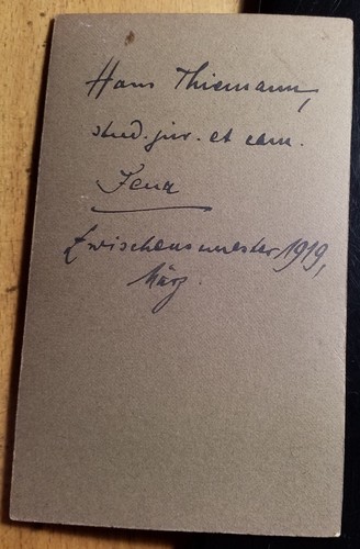 Hans Thiemann 1919 als Student - CDV Georg Paetsch Jena / Studentika - Picture 2 of 2