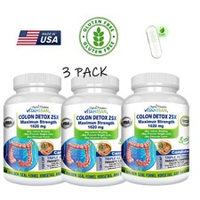 3 Pack Colon Detox 25X, 300 Caps Candida Cleanse Parasite Weight Loss Support