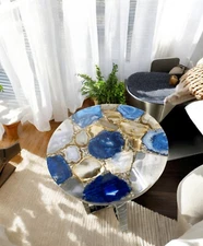 24" Gray Agate Corner Side Table Modern Console Bar Furniture Hallway & Home Dec