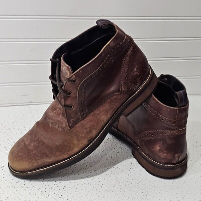 Men's Sz 11 W Nunn Bush Ozark Plain Toe Chukka Ankle Boot Brown Leather Tumbled