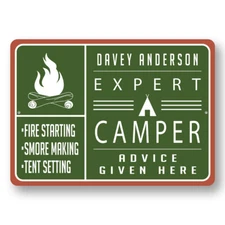 Personalized Expert Camping Advice Metal Sign Custom Name Outdoor Campsite Decor