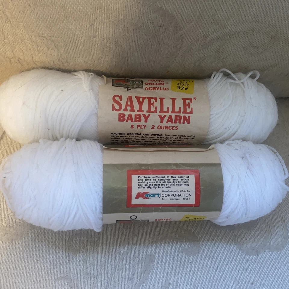 Baby yarn white Kmart Sayelle vintage Orlon Acrylic 3 ply Lot of 2 Skeins USA - Image 2 of 4