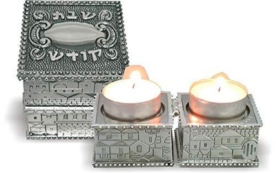 Jewish Shabbat Metal Travel Candle Holders - Jerusalem Candlesticks Travel Si...