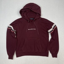 Abercrombie Fitch Hoodie Womens M Soft A F Fleece Logo Striped Maroon Pullover