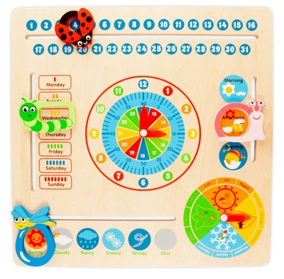 children's educational wooden calendar clock toy