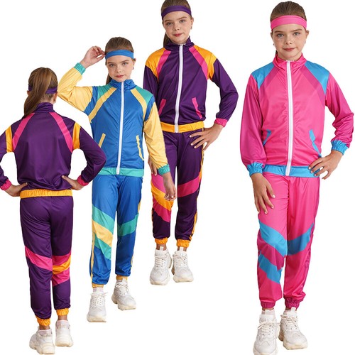 Kids Unisex Sports Suit Full Zip Jacket Tops Pants Headband Sets Tracksuit - Picture 4 of 42