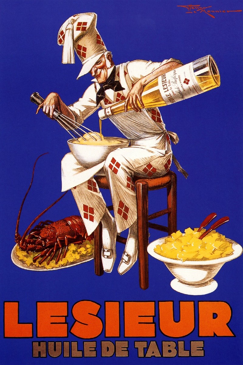 Lesieur French Chef Cooking Lobster Food Restaurant Vintage Poster