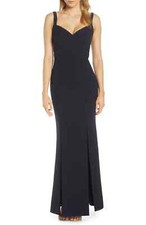 Eliza J Slit Flared Body-Con Crepe Gown, Size 4 in Navy