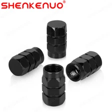 4x BLACK Aluminum Tire Valve Stem Cap / Wheel Dust Cover Caps