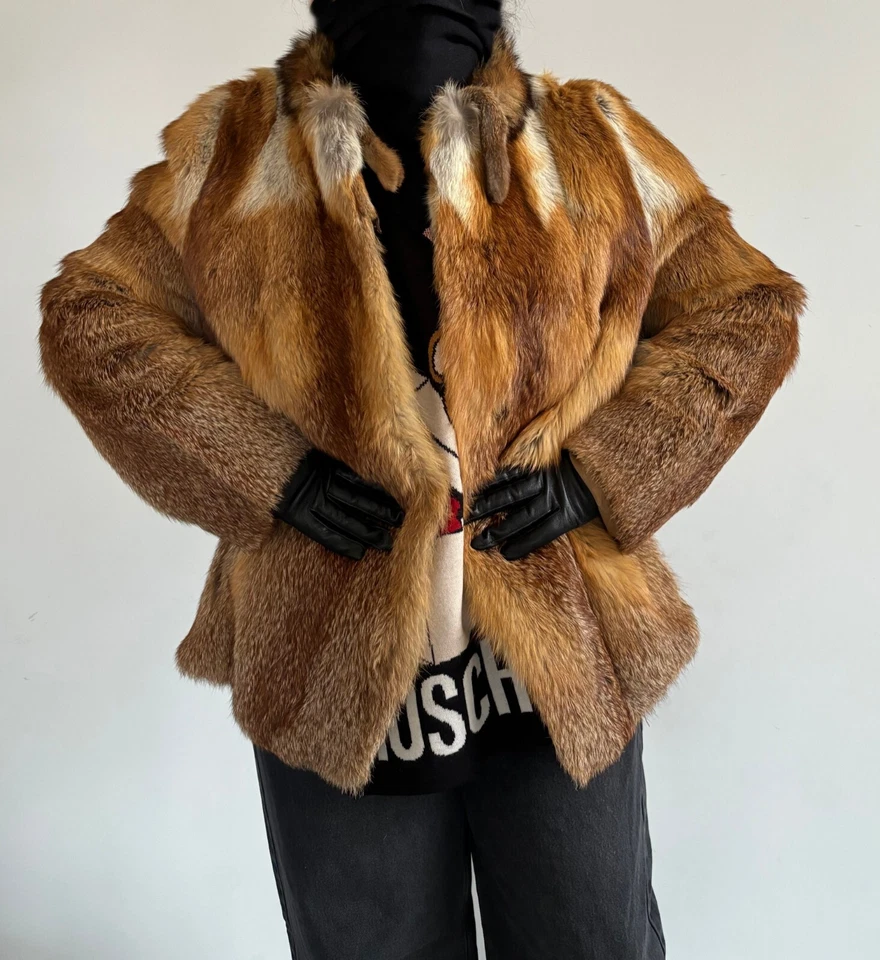 Abrigo de piel de zorro rojo canadiense vintage, abrigo de piel de lujo hecho a medida, talla M Foto 2 de 4
