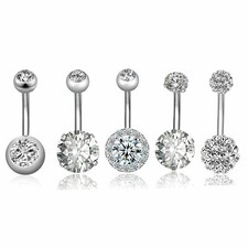 5PCS CZ Belly Button Rings Navel Ring Stainless Steel 14G Body Piercing Jewelry