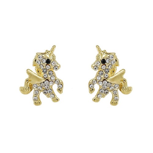 Gorgeous Women 925 Silver Earrings Crystal Bling Gold Cute Unicorn Pony 1577 - Picture 5 of 5