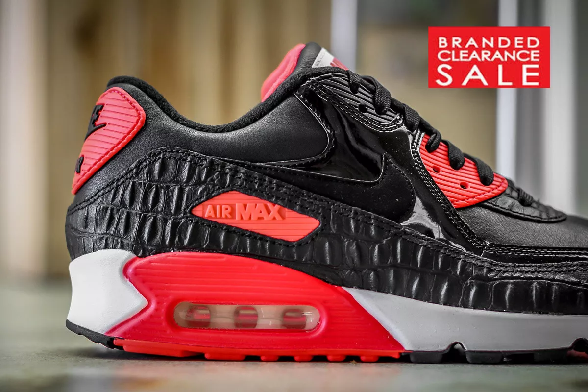 BNIB New Mens BLACK NIKE AIR MAX 90 ANNIVERSARY INFARED CROC SIZE
