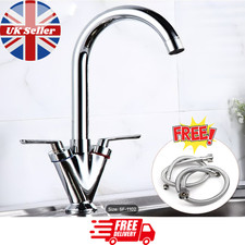 Modern Kitchen Sink Mixer Taps Swivel Spout Dual Lever Tap Mono Chrome Faucet UK