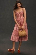 Anthropologie Sleeveless Sweetheart Gingham Midi Dress Size XL 248