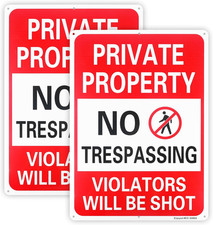 2 Pack Private Property No Trespassing Violators Will Be Shot Sign, 14"x 10" ...