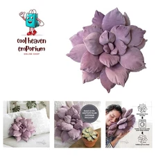3D 17" Purple Succulent Pillow | Hand-Stitched Flower Pillow for Bedroom, Liv...