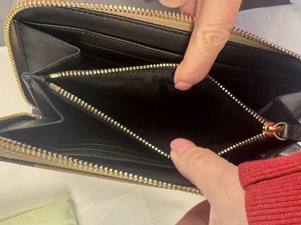 BURBERRY BLUE LEATHER TRIM ICON CHECK CANVAS ZIP AROUND CONTINENTAL WALLET $630 - Image 3 of 4