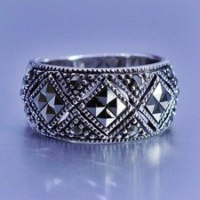Size 6, vintage southwestern Sterling 925 silver handmade ring, band marcasite