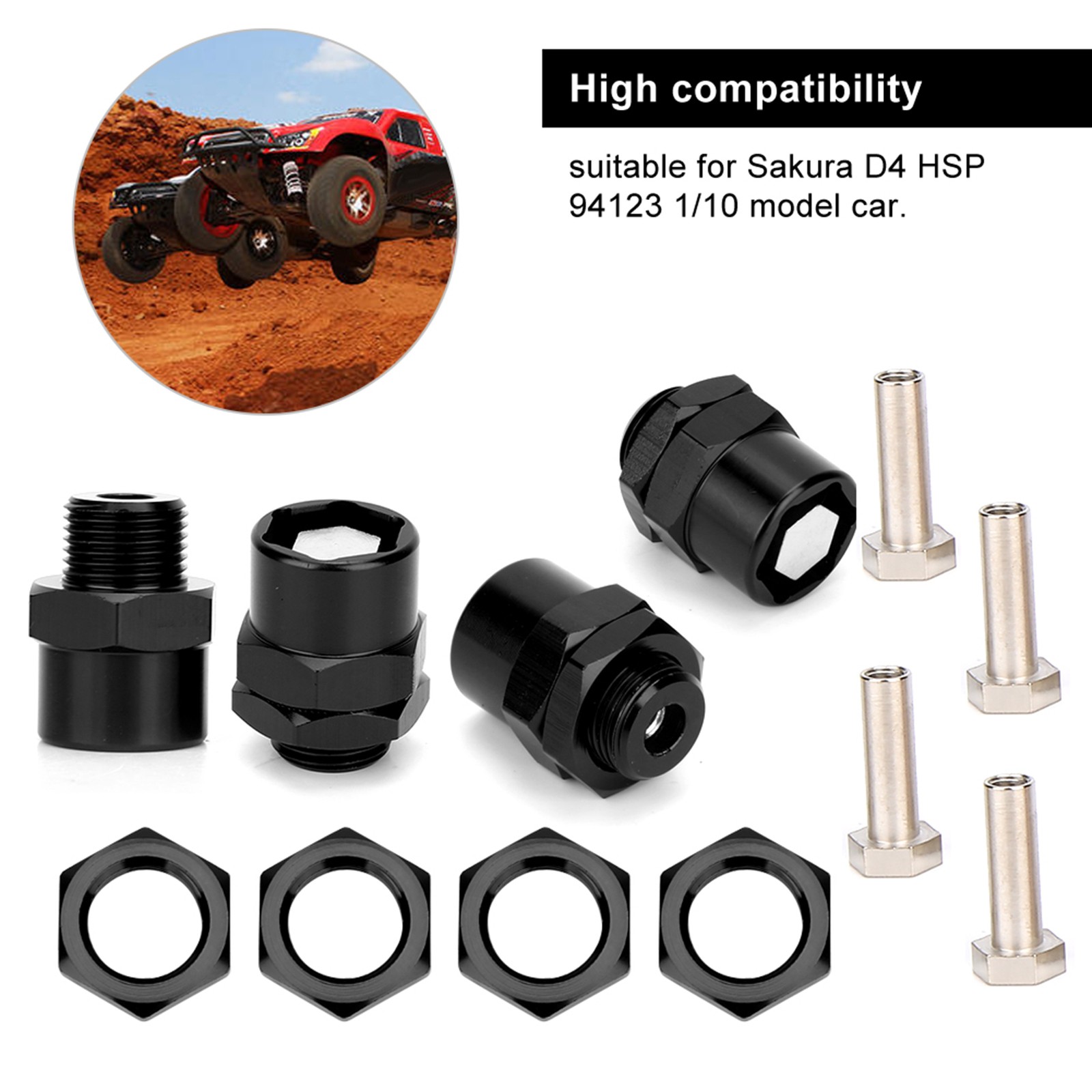 4-Piece Hex Hub Adapter Durable Wheel Hex Hub Adapter For Sakura D4 HSP 94123 RC