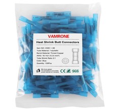 VAMRONE 100PCS Heat Shrink Butt Wire Connectors 16-14 AWG, Blue 100 PCS,