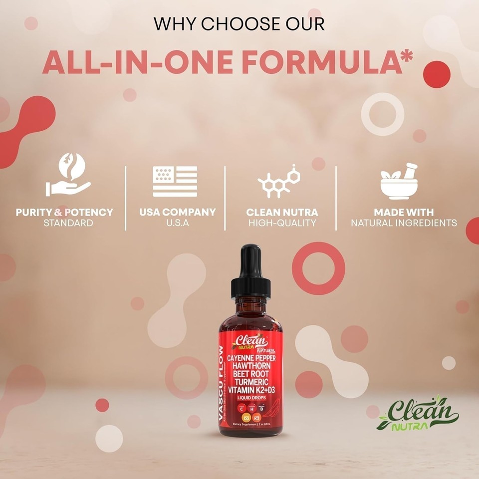1-5X Cayenne Pepper Hawthorn Beet Root Turmeric Vitamins K2+D3 Drops 60 ...
