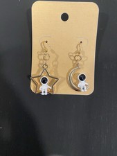 ASTRONAUT SITTING ON MOON  STAR EARRINGS