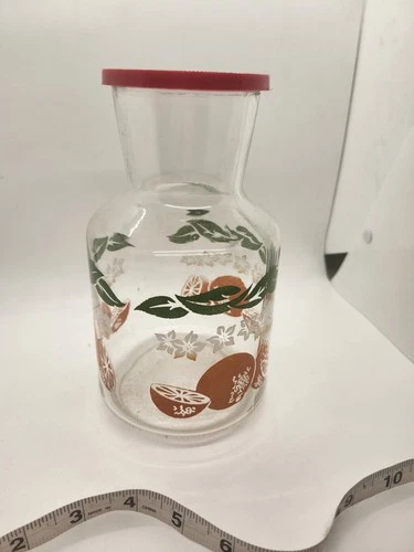 Anchor Hocking Orange Juice Glass Decanter/Carafe Vintage 1980'S w/Lid