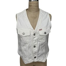 Vintage Guess Products USA White Denim Vest Retro 90s Made in USA
