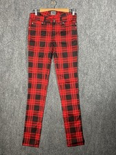 Tripp NYC Womens Plaid Pants Size 3 29x32 inseam Red Black Punk Stretch Cotton