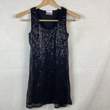 Romeo & Juliet Couture Dress Sequin Tank Size Lg Black Racerback Bodycon LBD Y2K