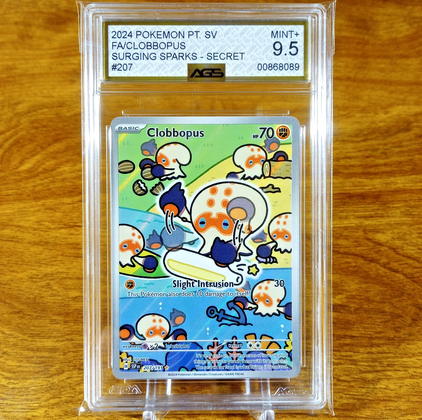 Pokemon Surging Sparks Clobbopus 207/191 AGS Mint+ 9.5 FA Holo Secret Rare 2024