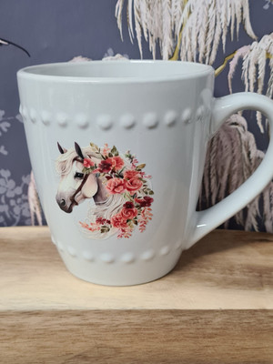 Pferd   Weißer Steinzeug Becher   