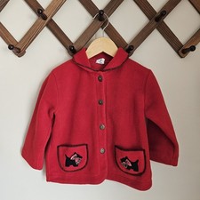 Vintage Scottie Dog Fleece Cardigan Girls Size 4/5 Red 90's