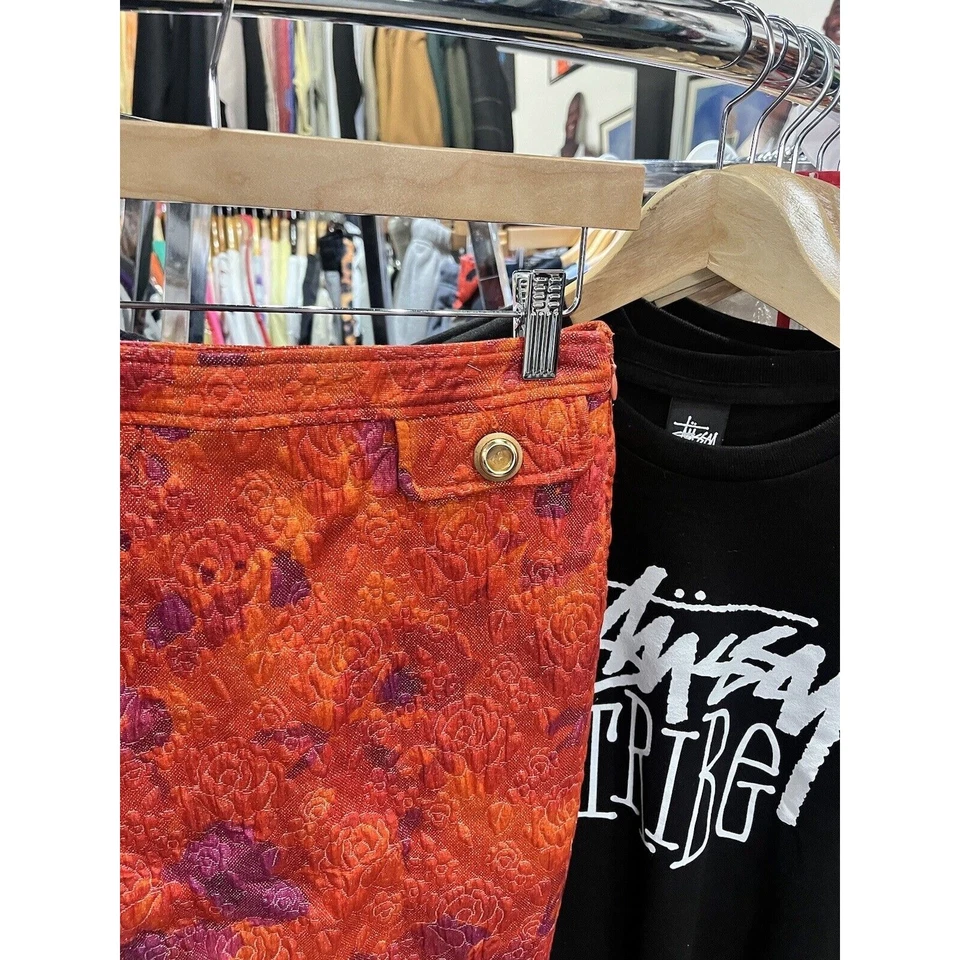 Falda Lápiz Vintage Dolce & Gabbana Floral Bordada Naranja Sedosa Talla 24 Foto 4 de 4