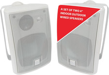 Indoor Outdoor Wired Speakers 4 Inch 3 Way Weather Resistant Wall Mount Stereo