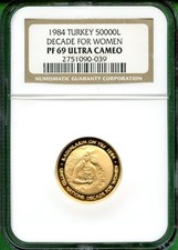 TURKEY   1984   5000L GOLD 0.2063 OZ   NGC PF 69 ULTRA CAMEO   800 MINTED   RARE
