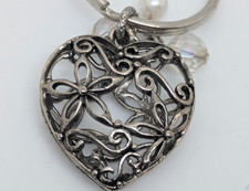 Floral Heart Silvertoned Pendant Keyring Charm