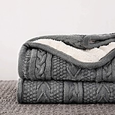 Acrylic Cable Knit Sherpa Throw Blanket - Thick, Soft, Big, Cozy Grey Knitted...