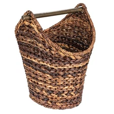 Boho Oval Braided Bankuan Bathroom Tissue/Toilet Paper Basket with Wood Handl...