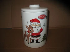 Rudolph the Red Nose Reindeer & Santa Treat Cookie Jar 8" Tall 5" Dia.